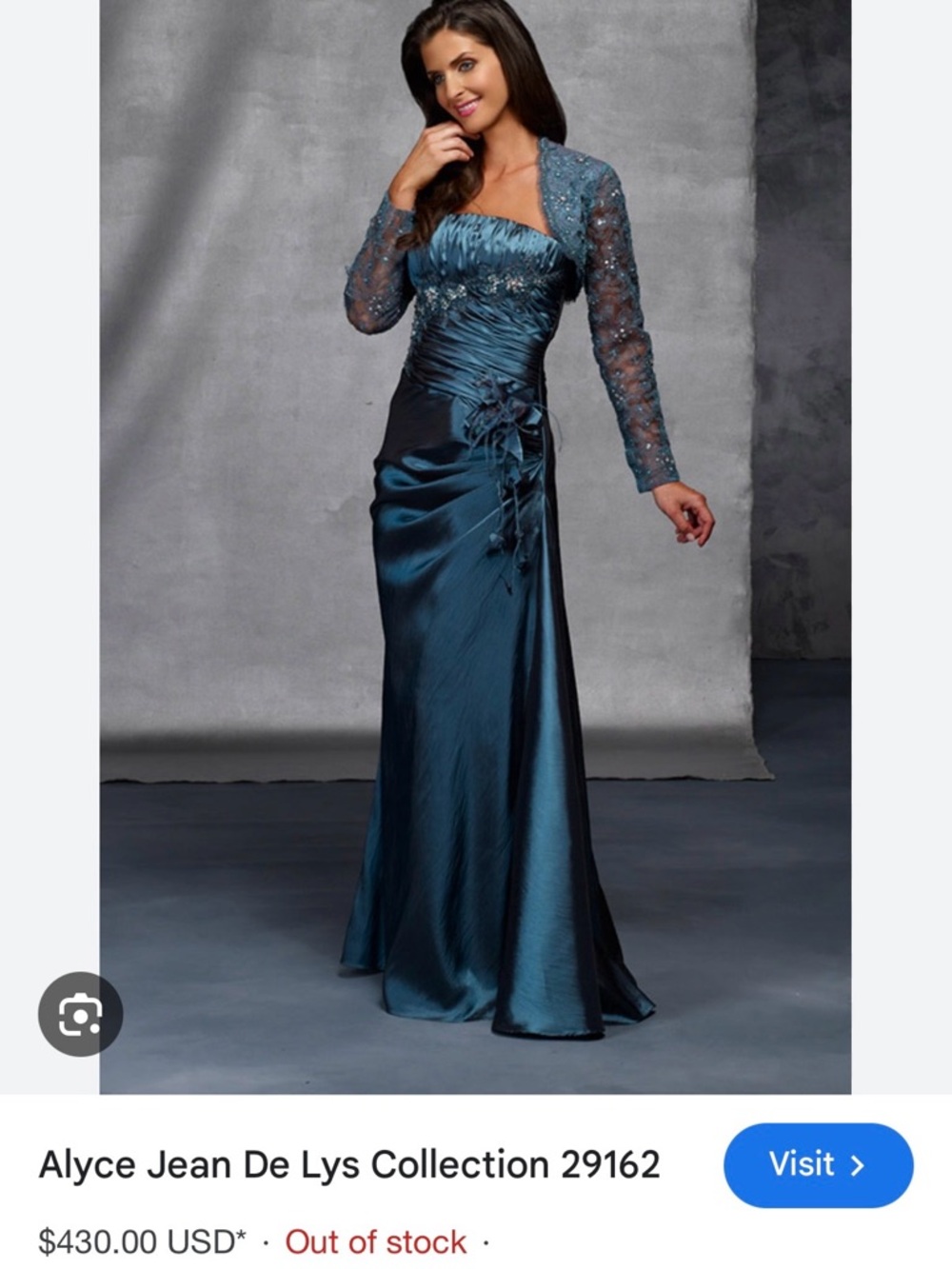 Teal Green Beaded Lace Evening Dress with Jacket